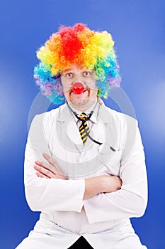 Clown doctor on blue