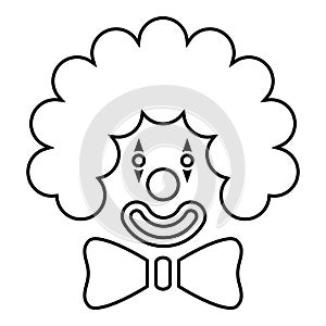 Clown face head with big bow and curly hair Circus carnival funny invite concept icon outline black color vector illustration