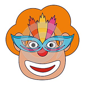 Clown face with mask cartoon blue lines