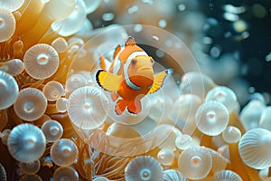 Clown fish and sea anemone.Generative AI
