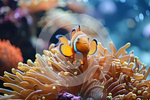 Clown fish and sea anemone.Generative AI