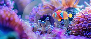Clown fish swimming in an anemone