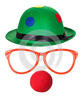 Clown hat with glasses and red nose photo