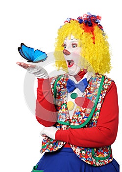 Clown Holding Blue Butterfly