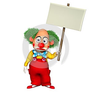 Clown holding placart