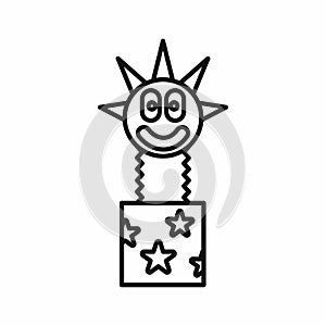 Clown jumping out from a box icon, outline style