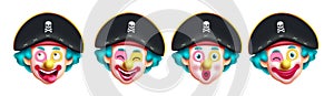 Clown pirate characters vector set design. Pirate clown costume for birthday and halloween party