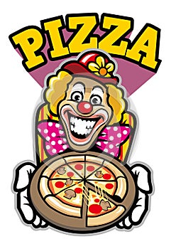 Clown presenting the pizza
