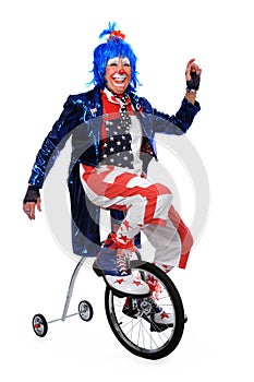 Clown Riding Unicycle with Training Wheels