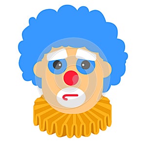 Clown sad cartoon with blue hair and yellow collar.