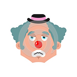 Clown sad emotion avatar. funnyman sorrowful emoji. harlequin fsce. Vector illustration photo