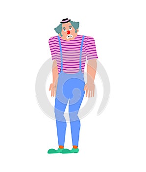 Clown sad. funnyman sorrowful. harlequin sorry. Vector illustration