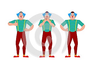 Clown set. funnyman bewildered and angry. harlequin winks and thumb up. Vector illustration photo