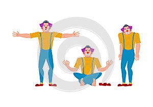 Clown set. Funnyman sad and yoga. harlequin happy. Vector illustration photo
