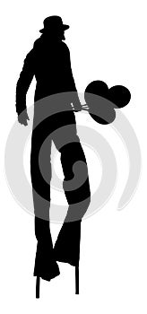 Clown on stilts with balloons vector silhouette. Juggler artist animator vector. Clown in circus.