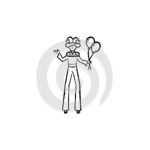 Clown on stilts hand drawn sketch icon.