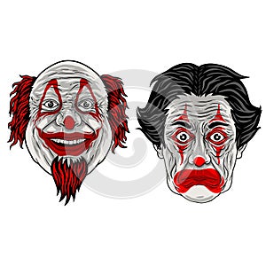 Clown two face old premium vector