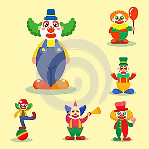 Clown vector circus man characters performer carnival actor makeup clownery juggling clownish human cartoon