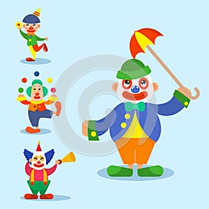 Clown vector circus man characters performer carnival actor makeup clownery juggling clownish human cartoon