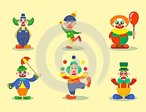 Clown vector circus man characters performer carnival actor makeup clownery juggling clownish human cartoon