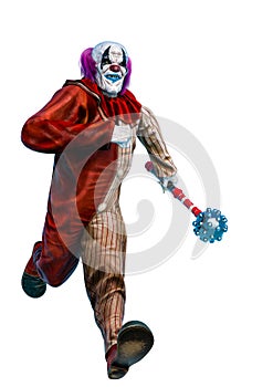 Clown is walking with the bludgeon weapon