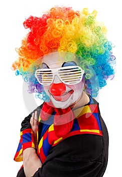 Clown with white funny shutter shades sunglasses