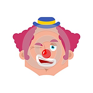 Clown winking emotion avatar. funnyman happy emoji. harlequin icon. Vector illustration photo