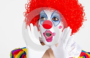 Clown Yelling Extreme Close Up Bright Beautiful Female Performer