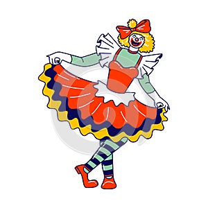 Clowness Character, Big Top Circus Female Clown. Smiling Joker Girl with Crazy Face Wear Dress