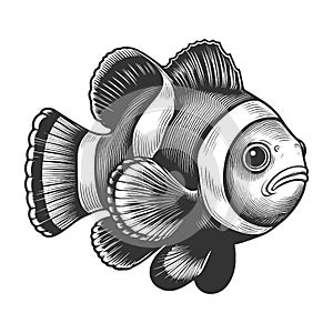 Clownfish engraving sketch vector illustration