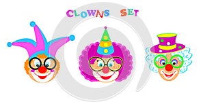 2024 Clowns characters mask, Happy Purim Festival Jewish Holiday Carnival icons masque set photo
