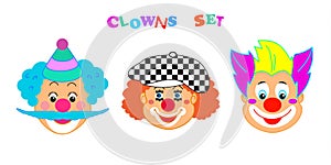 2024 Clowns characters mask, Happy Purim Festival Jewish Holiday Carnival icons masque set photo