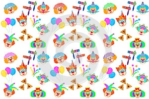 2023 Clowns characters mask, Happy Purim Festival Jewish Holiday Carnival icons pattern