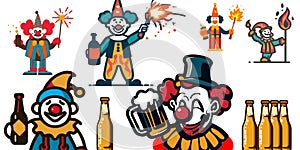 Clowns drinking beer playing with firecrackers dangerous mix
