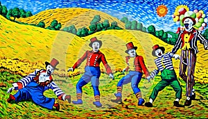 Clowns Van Gogh art rural enjoyment