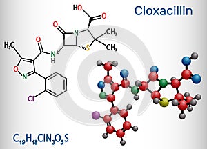 Cloxacillin molecule. It is antibacterial drug, semi-synthetic beta-lactamase resistant penicillin antibiotic