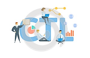 CLT, Constructive total loss. Concept with keywords, people and icons. Flat vector illustration. Isolated on white.