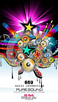 Club Disco Flyer template with Music Elements , Colorful Scalable backgrounds