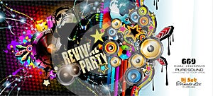 Club Disco Flyer template with Music Elements , Colorful Scalable backgrounds