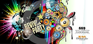 Club Disco Flyer template with Music Elements , Colorful Scalable backgrounds