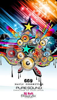 Club Disco Flyer template with Music Elements , Colorful Scalable backgrounds