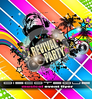 Club Disco Flyer template with Music Elements , Colorful Scalable backgrounds