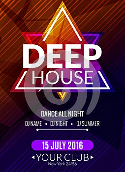 Club electronic deep house music poster. Musical event DJ flyer. Disco trance sound. Night party photo