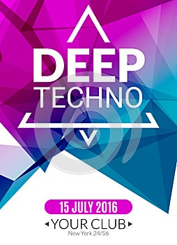 Club electronic deep techno music poster. Musical event DJ flyer. Disco trance sound. Night party photo