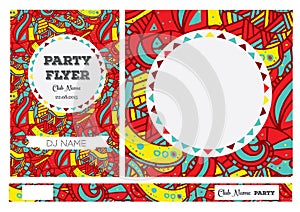 Club Flyers with copy space and hand drawn pattern.