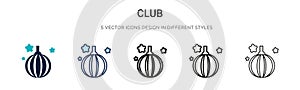 Club icon in filled, thin line, outline and stroke style. Vector illustration of two colored and black club vector icons designs