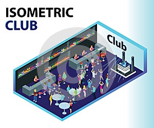 Club Isometric Artwork Concept where people are partying.