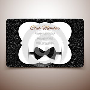 Club member vector card, gentlemen club, vip card, black bow