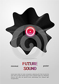Club music poster with deformed vinyl disc. Minimal style. Trendy design.
