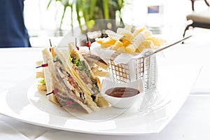 Club Sandwich with Cheese, Cucmber, Tomato , Lettuce and french